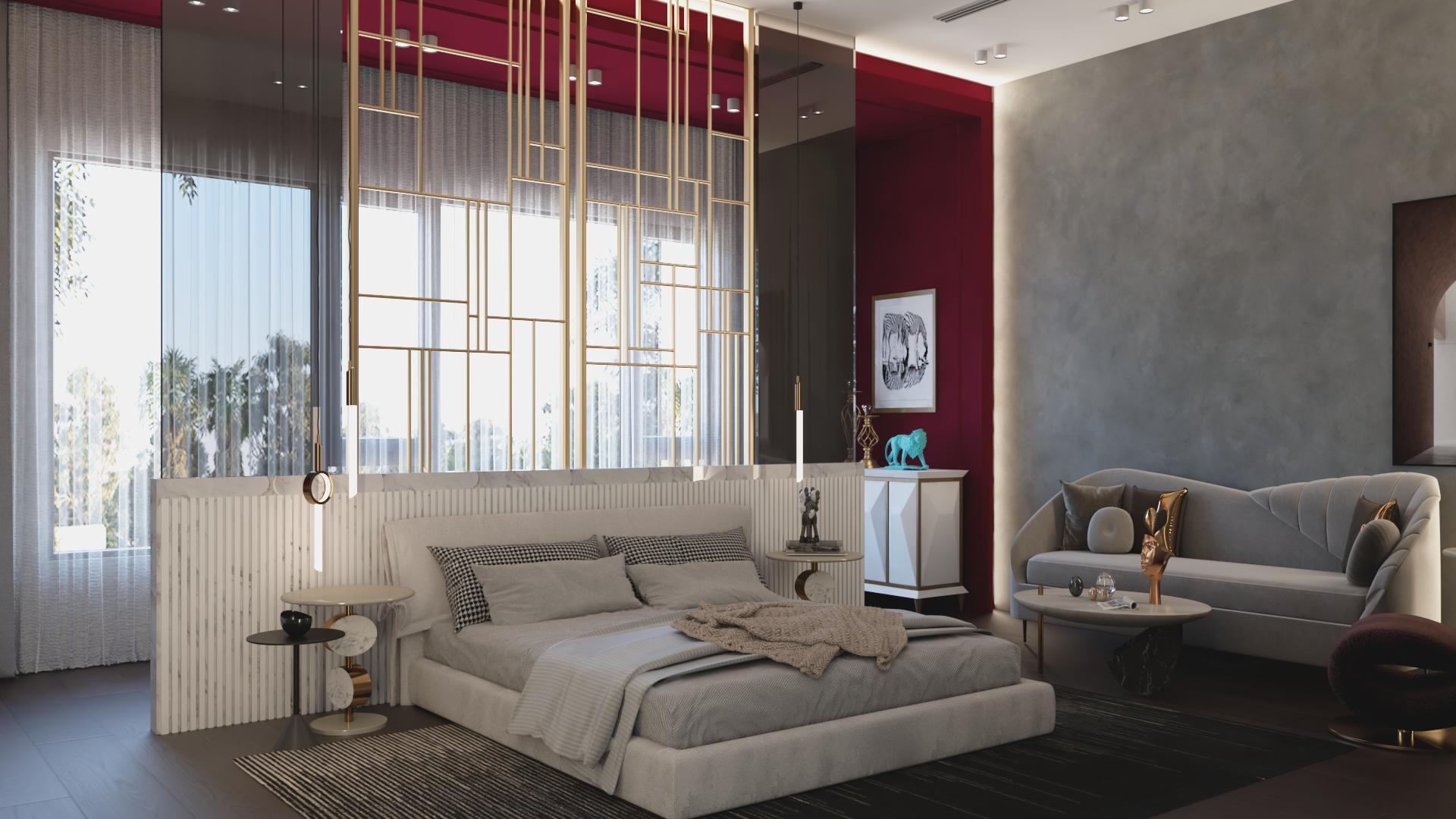 Renovated villa bedroom with modern finishes